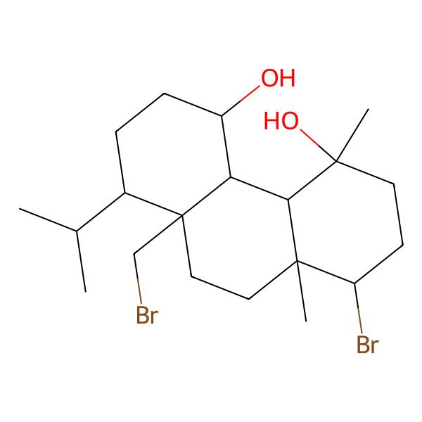 2D Structure of 8-bromo-10a-(bromomethyl)-5,8a-dimethyl-1-propan-2-yl-2,3,4,4a,4b,6,7,8,9,10-decahydro-1H-phenanthrene-4,5-diol
