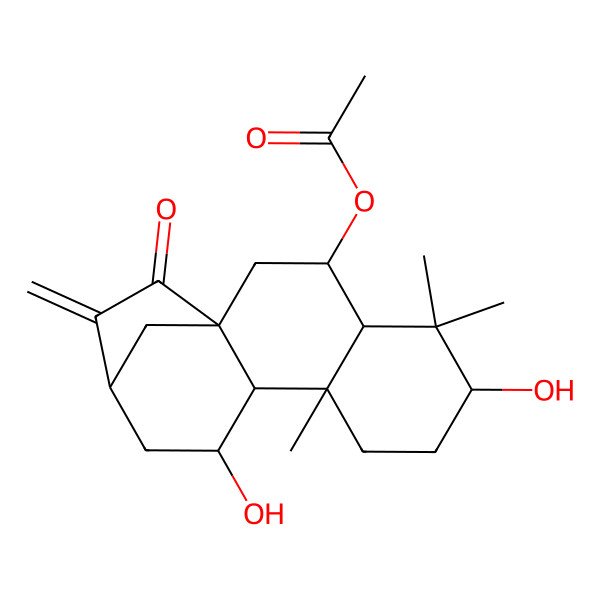 2D Structure of (6,11-Dihydroxy-5,5,9-trimethyl-14-methylidene-15-oxo-3-tetracyclo[11.2.1.01,10.04,9]hexadecanyl) acetate