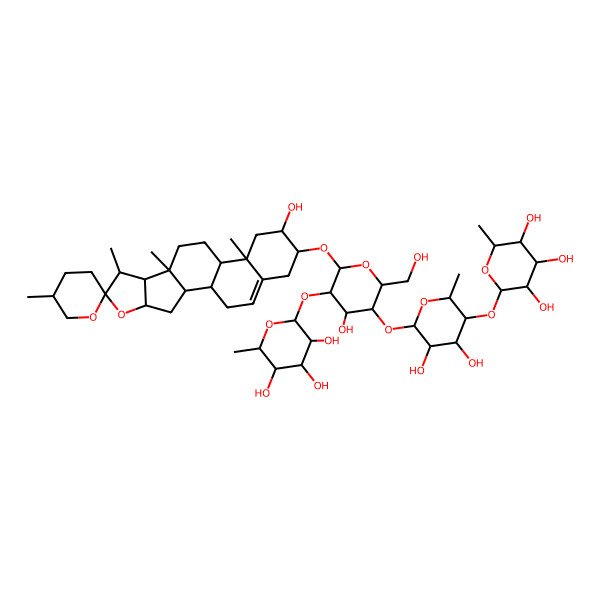 2D Structure of (2S,3R,4R,5R,6S)-2-[(2S,3R,4S,5R,6S)-4,5-dihydroxy-6-[(2R,3S,4S,5R,6R)-4-hydroxy-2-(hydroxymethyl)-6-[(1S,2S,4S,5'R,6R,7S,8R,9S,12S,13R,15R,16R)-15-hydroxy-5',7,9,13-tetramethylspiro[5-oxapentacyclo[10.8.0.02,9.04,8.013,18]icos-18-ene-6,2'-oxane]-16-yl]oxy-5-[(2S,3R,4R,5R,6S)-3,4,5-trihydroxy-6-methyloxan-2-yl]oxyoxan-3-yl]oxy-2-methyloxan-3-yl]oxy-6-methyloxane-3,4,5-triol