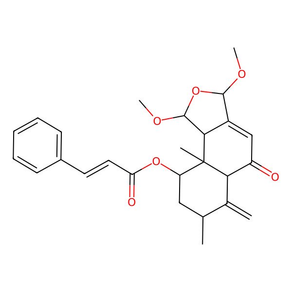 2D Structure of [(1R,3S,5aS,7S,9R,9aR,9bR)-1,3-dimethoxy-7,9a-dimethyl-6-methylidene-5-oxo-3,5a,7,8,9,9b-hexahydro-1H-benzo[e][2]benzofuran-9-yl] (E)-3-phenylprop-2-enoate