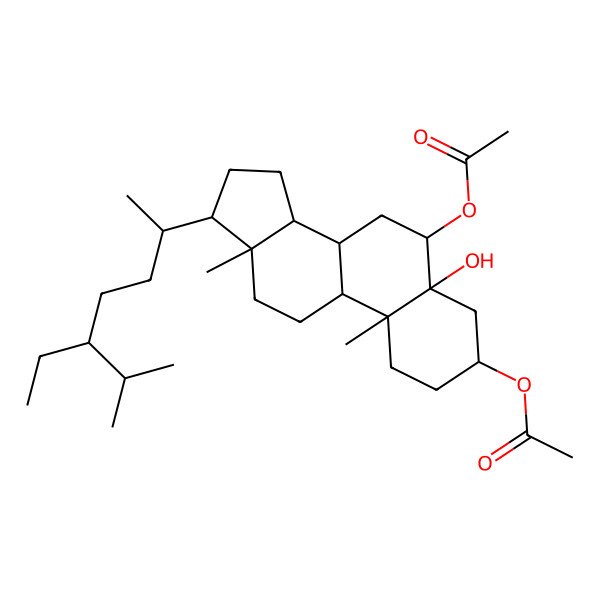 2D Structure of [6-Acetyloxy-17-(5-ethyl-6-methylheptan-2-yl)-5-hydroxy-10,13-dimethyl-1,2,3,4,6,7,8,9,11,12,14,15,16,17-tetradecahydrocyclopenta[a]phenanthren-3-yl] acetate