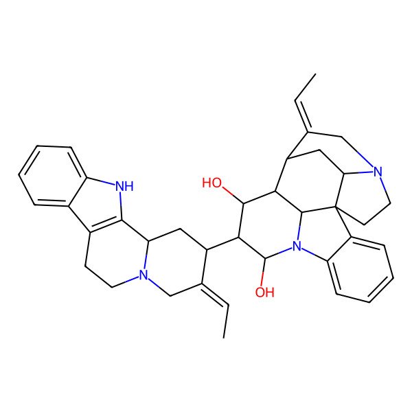 2D Structure of (1R,9S,10S,11R,12R,13R,14Z,19S,21S)-10-[(2S,3E,12bS)-3-ethylidene-2,4,6,7,12,12b-hexahydro-1H-indolo[2,3-a]quinolizin-2-yl]-14-ethylidene-8,16-diazahexacyclo[11.5.2.11,8.02,7.016,19.012,21]henicosa-2,4,6-triene-9,11-diol