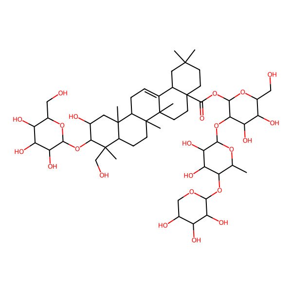 2D Structure of [3-[3,4-Dihydroxy-6-methyl-5-(3,4,5-trihydroxyoxan-2-yl)oxyoxan-2-yl]oxy-4,5-dihydroxy-6-(hydroxymethyl)oxan-2-yl] 11-hydroxy-9-(hydroxymethyl)-2,2,6a,6b,9,12a-hexamethyl-10-[3,4,5-trihydroxy-6-(hydroxymethyl)oxan-2-yl]oxy-1,3,4,5,6,6a,7,8,8a,10,11,12,13,14b-tetradecahydropicene-4a-carboxylate