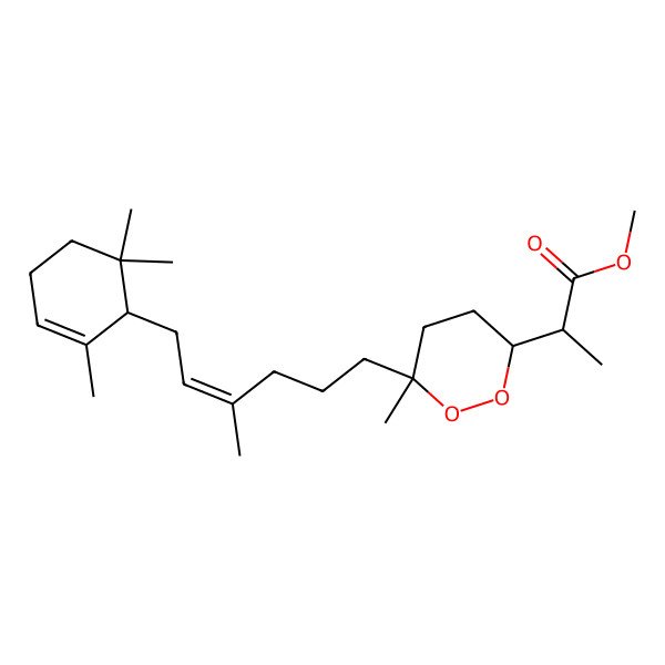 2D Structure of methyl (2R)-2-[(3S,6R)-6-methyl-6-[4-methyl-6-[(1R)-2,6,6-trimethylcyclohex-2-en-1-yl]hex-4-enyl]dioxan-3-yl]propanoate