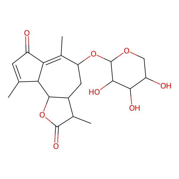 2D Structure of 3,6,9-Trimethyl-5-(3,4,5-trihydroxyoxan-2-yl)oxy-3,3a,4,5,9a,9b-hexahydroazuleno[4,5-b]furan-2,7-dione