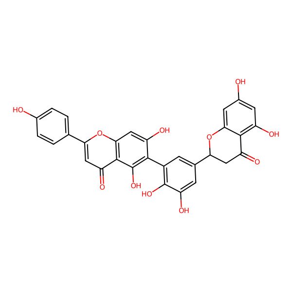 2D Structure of 6-[5-(5,7-Dihydroxy-4-oxo-2,3-dihydrochromen-2-yl)-2,3-dihydroxyphenyl]-5,7-dihydroxy-2-(4-hydroxyphenyl)chromen-4-one