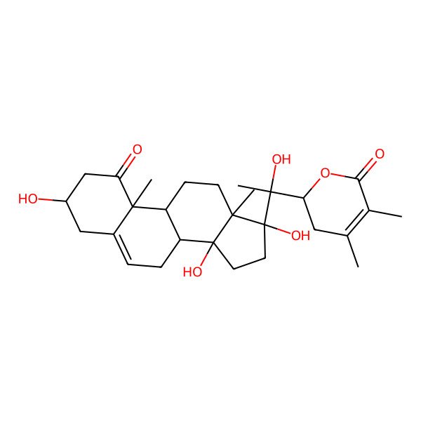 2D Structure of (2S)-2-[(1S)-1-hydroxy-1-[(3R,8R,9S,10R,13S,14R,17S)-3,14,17-trihydroxy-10,13-dimethyl-1-oxo-2,3,4,7,8,9,11,12,15,16-decahydrocyclopenta[a]phenanthren-17-yl]ethyl]-4,5-dimethyl-2,3-dihydropyran-6-one