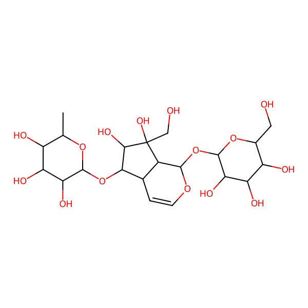 2D Structure of (2S,3R,4S,5S,6R)-2-[[(1S,4aS,5S,6S,7R,7aS)-6,7-dihydroxy-7-(hydroxymethyl)-1-[(2R,3S,4R,5S,6R)-3,4,5-trihydroxy-6-(hydroxymethyl)oxan-2-yl]oxy-4a,5,6,7a-tetrahydro-1H-cyclopenta[c]pyran-5-yl]oxy]-6-methyloxane-3,4,5-triol