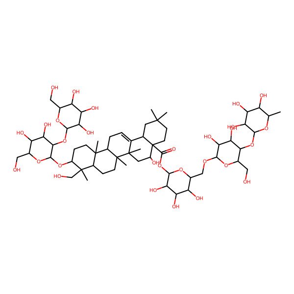 2D Structure of [(2S,3R,4S,5S,6R)-6-[[(2R,3R,4R,5S,6R)-3,4-dihydroxy-6-(hydroxymethyl)-5-[(2S,3R,4R,5R,6S)-3,4,5-trihydroxy-6-methyloxan-2-yl]oxyoxan-2-yl]oxymethyl]-3,4,5-trihydroxyoxan-2-yl] (4aR,5R,6aR,6aS,6bR,8aR,9R,10S,12aR,14bS)-10-[(2R,3R,4S,5S,6R)-4,5-dihydroxy-6-(hydroxymethyl)-3-[(2S,3R,4S,5S,6R)-3,4,5-trihydroxy-6-(hydroxymethyl)oxan-2-yl]oxyoxan-2-yl]oxy-5-hydroxy-9-(hydroxymethyl)-2,2,6a,6b,9,12a-hexamethyl-1,3,4,5,6,6a,7,8,8a,10,11,12,13,14b-tetradecahydropicene-4a-carboxylate