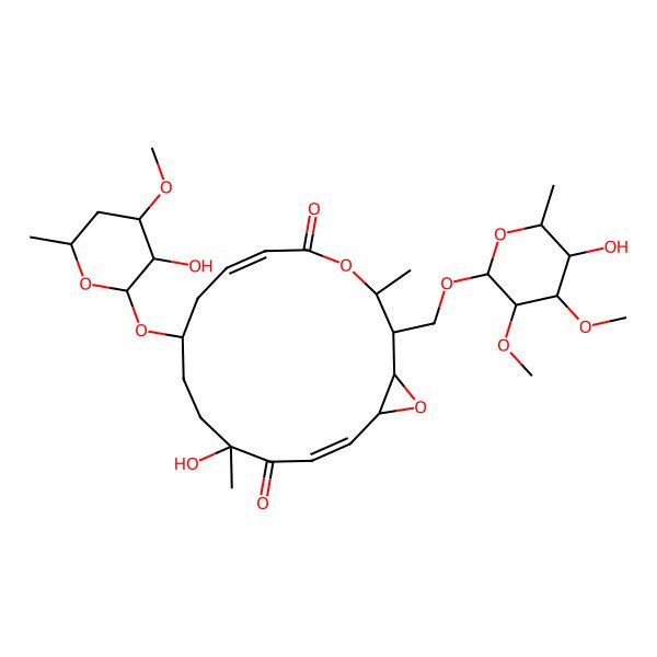 2D Structure of (1S,2R,3S,6E,9S,12R,14E,16R)-12-hydroxy-2-[[(2R,3R,4R,5R,6R)-5-hydroxy-3,4-dimethoxy-6-methyloxan-2-yl]oxymethyl]-9-[(2S,3R,4S,6R)-3-hydroxy-4-methoxy-6-methyloxan-2-yl]oxy-3,12-dimethyl-4,17-dioxabicyclo[14.1.0]heptadeca-6,14-diene-5,13-dione