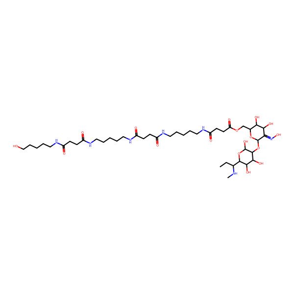 2D Structure of [3,4-dihydroxy-5-hydroxyimino-6-[2,4,5-trihydroxy-6-[(1R)-1-(methylamino)propyl]oxan-3-yl]oxyoxan-2-yl]methyl 4-[5-[[4-[5-[[4-(5-hydroxypentylamino)-4-oxobutanoyl]amino]pentylamino]-4-oxobutanoyl]amino]pentylamino]-4-oxobutanoate