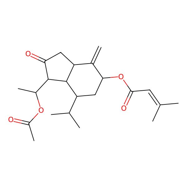 2D Structure of 2-Butenoic acid, 3-methyl-, 1-[1-(acetyloxy)ethyl]octahydro-4-methylene-7-(1-methylethyl)-2-oxo-1H-inden-5-yl ester, [1S-[1I+/-(S*),3aI(2),5I(2),7I+/-,7aI+/-]]-