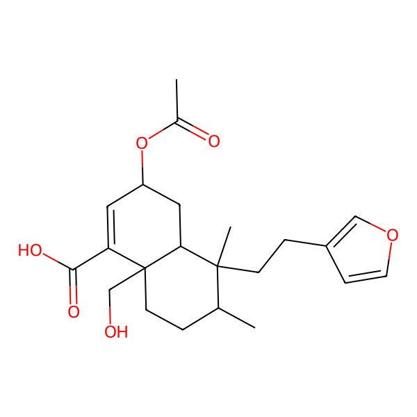 2D Structure of (3S,4aR,5S,6R,8aS)-3-acetyloxy-5-[2-(furan-3-yl)ethyl]-8a-(hydroxymethyl)-5,6-dimethyl-3,4,4a,6,7,8-hexahydronaphthalene-1-carboxylic acid