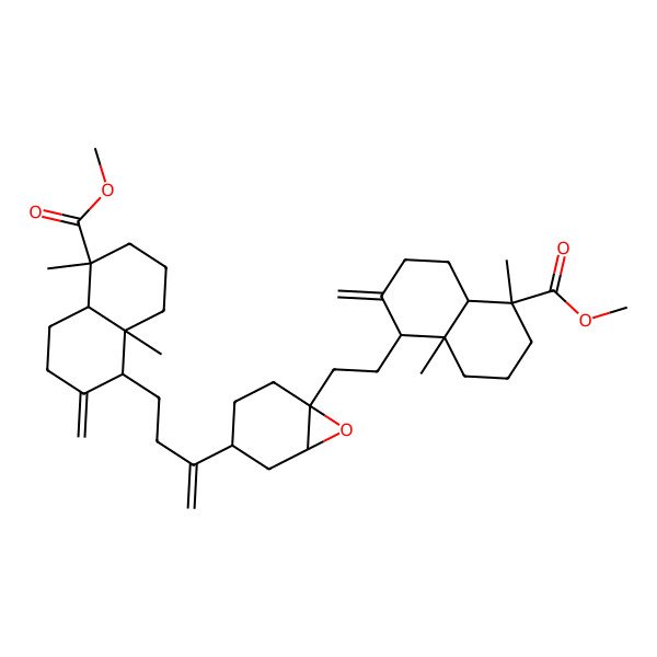 2D Structure of methyl 5-[3-[6-[2-(5-methoxycarbonyl-5,8a-dimethyl-2-methylidene-3,4,4a,6,7,8-hexahydro-1H-naphthalen-1-yl)ethyl]-7-oxabicyclo[4.1.0]heptan-3-yl]but-3-enyl]-1,4a-dimethyl-6-methylidene-3,4,5,7,8,8a-hexahydro-2H-naphthalene-1-carboxylate