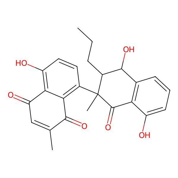 2D Structure of 8-[(2R,3R,4R)-4,8-dihydroxy-2-methyl-1-oxo-3-propyl-3,4-dihydronaphthalen-2-yl]-5-hydroxy-2-methylnaphthalene-1,4-dione