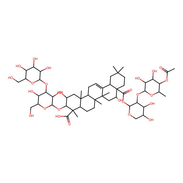 2D Structure of 8a-[3-(5-Acetyloxy-3,4-dihydroxy-6-methyloxan-2-yl)oxy-4,5-dihydroxyoxan-2-yl]oxycarbonyl-3-[3,5-dihydroxy-6-(hydroxymethyl)-4-[3,4,5-trihydroxy-6-(hydroxymethyl)oxan-2-yl]oxyoxan-2-yl]oxy-2,8-dihydroxy-4,6a,6b,11,11,14b-hexamethyl-1,2,3,4a,5,6,7,8,9,10,12,12a,14,14a-tetradecahydropicene-4-carboxylic acid