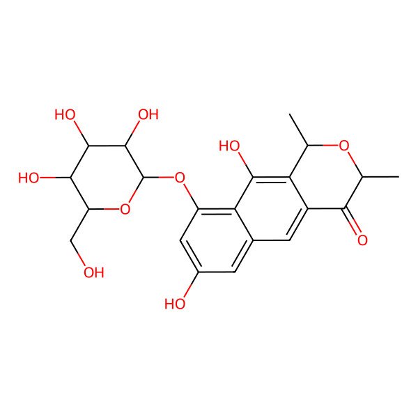 2D Structure of 7,10-dihydroxy-1,3-dimethyl-9-[(2S,3R,4S,5S,6R)-3,4,5-trihydroxy-6-(hydroxymethyl)oxan-2-yl]oxy-1H-benzo[g]isochromen-4-one