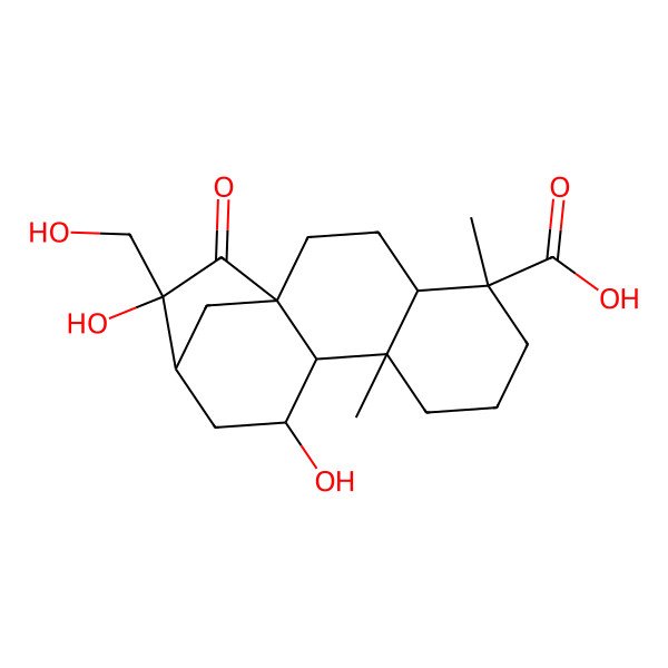 2D Structure of (1R,4S,5R,9R,10S,11S,13S,14S)-11,14-dihydroxy-14-(hydroxymethyl)-5,9-dimethyl-15-oxotetracyclo[11.2.1.01,10.04,9]hexadecane-5-carboxylic acid