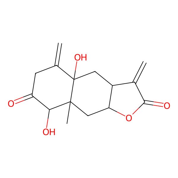 2D Structure of (3aR,4aS,8R,8aS,9aR)-4a,8-dihydroxy-8a-methyl-3,5-dimethylidene-4,8,9,9a-tetrahydro-3aH-benzo[f][1]benzofuran-2,7-dione