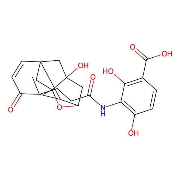 2D Structure of 2,4-Dihydroxy-3-[3-(10-hydroxy-5,9-dimethyl-4-oxo-8-oxatetracyclo[7.2.1.17,10.01,6]tridec-2-en-5-yl)propanoylamino]benzoic acid