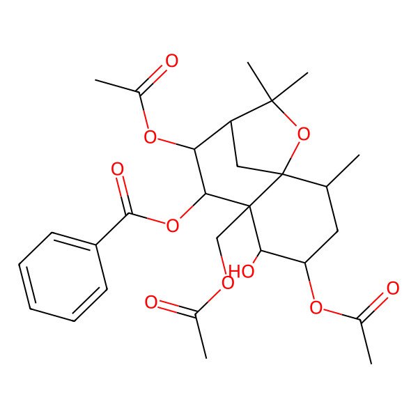 2D Structure of [4,8-Diacetyloxy-6-(acetyloxymethyl)-5-hydroxy-2,10,10-trimethyl-11-oxatricyclo[7.2.1.01,6]dodecan-7-yl] benzoate
