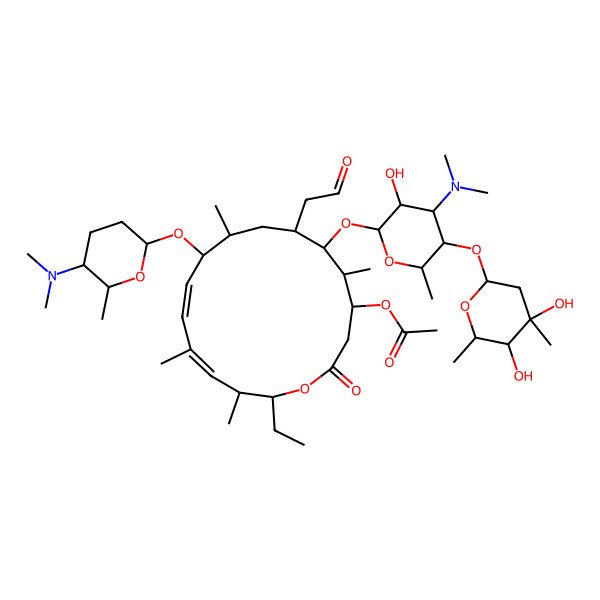 2D Structure of [(4R,5R,6R,7R,9S,10R,11Z,13E,15R,16S)-6-[(2S,3S,4R,5R,6R)-5-[(2R,4R,5S,6S)-4,5-dihydroxy-4,6-dimethyloxan-2-yl]oxy-4-(dimethylamino)-3-hydroxy-6-methyloxan-2-yl]oxy-10-[(2R,5R,6R)-5-(dimethylamino)-6-methyloxan-2-yl]oxy-16-ethyl-5,9,13,15-tetramethyl-2-oxo-7-(2-oxoethyl)-1-oxacyclohexadeca-11,13-dien-4-yl] acetate