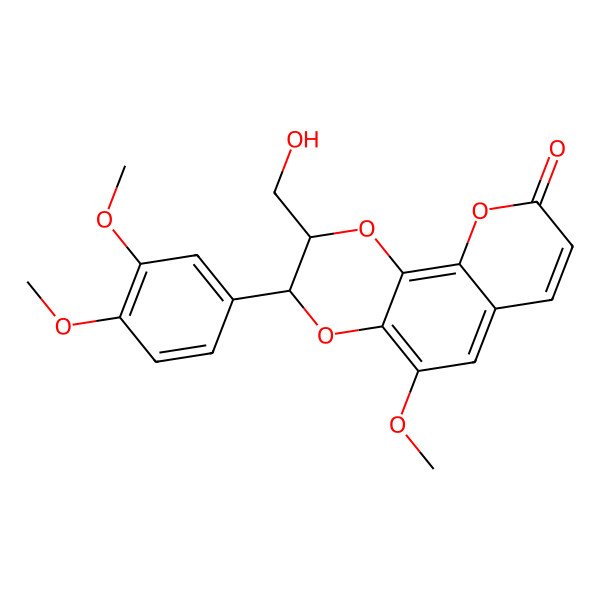 2D Structure of (2R,3R)-3-(3,4-dimethoxyphenyl)-2-(hydroxymethyl)-5-methoxy-2,3-dihydropyrano[3,2-h][1,4]benzodioxin-9-one