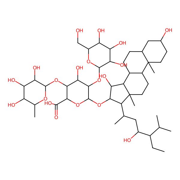 2D Structure of (2S,3S,4S,5R,6R)-6-[[(3S,5S,8R,9S,10S,13S,14S,15S,16R,17R)-17-[(2R,4S,5R)-5-ethyl-4-hydroxy-6-methylheptan-2-yl]-3,15-dihydroxy-10,13-dimethyl-2,3,4,5,6,7,8,9,11,12,14,15,16,17-tetradecahydro-1H-cyclopenta[a]phenanthren-16-yl]oxy]-4-hydroxy-5-[(2S,3R,4S,5S,6R)-3,4,5-trihydroxy-6-(hydroxymethyl)oxan-2-yl]oxy-3-[(2S,3R,4R,5R,6S)-3,4,5-trihydroxy-6-methyloxan-2-yl]oxyoxane-2-carboxylic acid