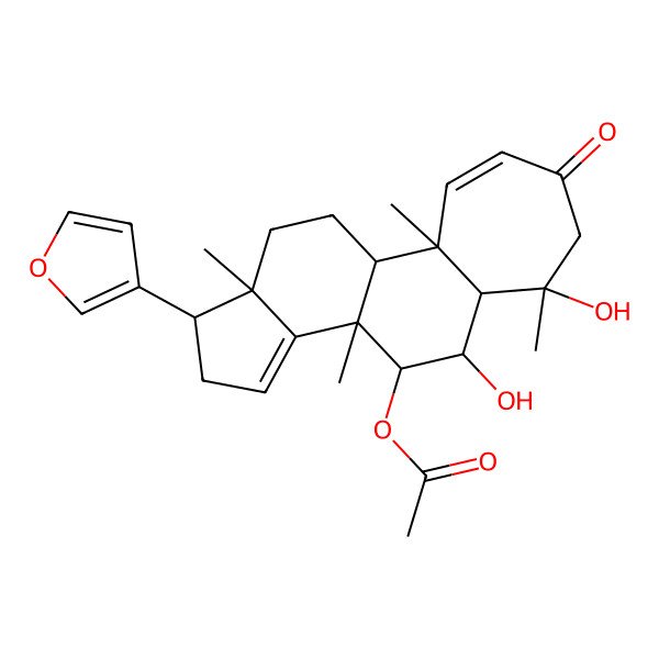 2D Structure of [(1S,2R,7R,8S,9R,10S,11R,15R,16S)-15-(furan-3-yl)-7,9-dihydroxy-2,7,11,16-tetramethyl-5-oxo-10-tetracyclo[9.7.0.02,8.012,16]octadeca-3,12-dienyl] acetate
