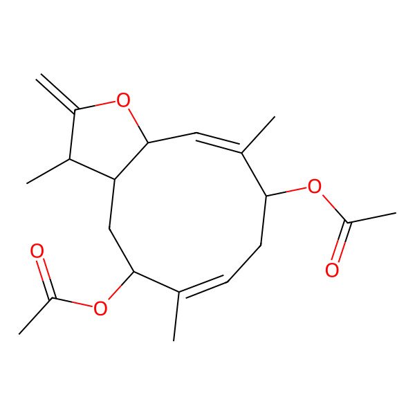 2D Structure of [(3R,3aR,5R,6E,9S,10E,11aS)-5-acetyloxy-3,6,10-trimethyl-2-methylidene-3a,4,5,8,9,11a-hexahydro-3H-cyclodeca[b]furan-9-yl] acetate