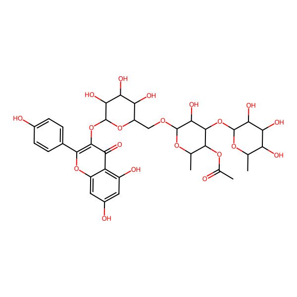 2D Structure of [(2S,3S,4R,5S,6R)-6-[[(2R,3S,4S,5S,6S)-6-[5,7-dihydroxy-2-(4-hydroxyphenyl)-4-oxochromen-3-yl]oxy-3,4,5-trihydroxyoxan-2-yl]methoxy]-5-hydroxy-2-methyl-4-[(2S,3S,4R,5R,6S)-3,4,5-trihydroxy-6-methyloxan-2-yl]oxyoxan-3-yl] acetate