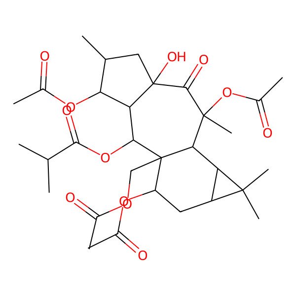 2D Structure of [4,9,15-Triacetyloxy-1-(acetyloxymethyl)-7-hydroxy-5,9,12,12-tetramethyl-8-oxo-2-tetracyclo[8.5.0.03,7.011,13]pentadecanyl] 2-methylpropanoate