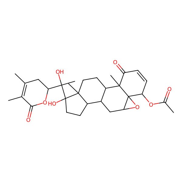 2D Structure of [15-[1-(4,5-Dimethyl-6-oxo-2,3-dihydropyran-2-yl)-1-hydroxyethyl]-15-hydroxy-2,16-dimethyl-3-oxo-8-oxapentacyclo[9.7.0.02,7.07,9.012,16]octadec-4-en-6-yl] acetate