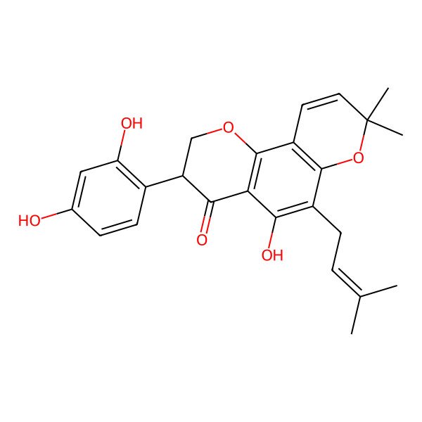 2D Structure of (3S)-3-(2,4-dihydroxyphenyl)-5-hydroxy-8,8-dimethyl-6-(3-methylbut-2-enyl)-2,3-dihydropyrano[2,3-h]chromen-4-one