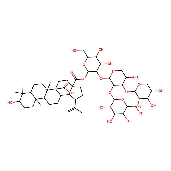 2D Structure of 3a-[4,5-Dihydroxy-6-(hydroxymethyl)-3-[5-hydroxy-3-[3,4,5-trihydroxy-6-(hydroxymethyl)oxan-2-yl]oxy-4-(3,4,5-trihydroxyoxan-2-yl)oxyoxan-2-yl]oxyoxan-2-yl]oxycarbonyl-9-hydroxy-5b,8,8,11a-tetramethyl-1-prop-1-en-2-yl-1,2,3,4,5,6,7,7a,9,10,11,11b,12,13,13a,13b-hexadecahydrocyclopenta[a]chrysene-5a-carboxylic acid