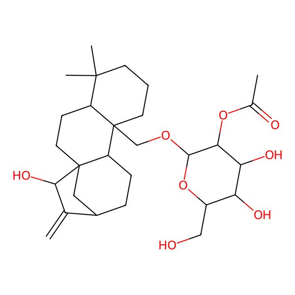 2D Structure of [(2R,3R,4S,5S,6R)-4,5-dihydroxy-2-[[(1R,4R,9S,10S,13R,15R)-15-hydroxy-5,5-dimethyl-14-methylidene-9-tetracyclo[11.2.1.01,10.04,9]hexadecanyl]methoxy]-6-(hydroxymethyl)oxan-3-yl] acetate