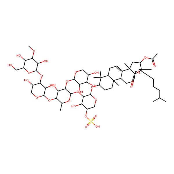 2D Structure of [(2S,4S,5R,6S,12S,13R,16S)-16-[3-[5-[4-[3,5-dihydroxy-6-(hydroxymethyl)-4-methoxyoxan-2-yl]oxy-3,5-dihydroxyoxan-2-yl]oxy-4-hydroxy-6-methyl-3-(3,4,5-trihydroxyoxan-2-yl)oxyoxan-2-yl]oxy-4-hydroxy-5-sulfooxyoxan-2-yl]oxy-2,6,13,17,17-pentamethyl-6-(4-methylpentyl)-8-oxo-7-oxapentacyclo[10.8.0.02,9.05,9.013,18]icos-1(20)-en-4-yl] acetate