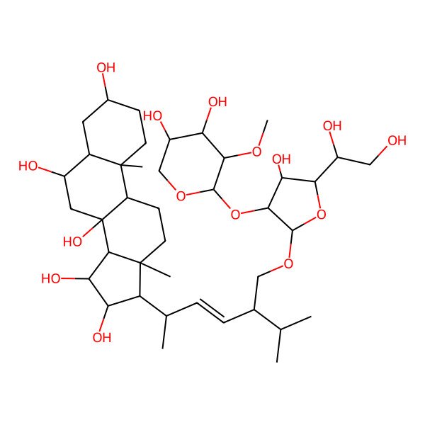 2D Structure of (3S,5S,6S,8S,9R,10S,13R,14S,15S,16R,17R)-17-[(E,2R,5S)-5-[[(2R,3R,4S,5S)-5-[(1R)-1,2-dihydroxyethyl]-3-[(2S,3R,4S,5R)-4,5-dihydroxy-3-methoxyoxan-2-yl]oxy-4-hydroxyoxolan-2-yl]oxymethyl]-6-methylhept-3-en-2-yl]-10,13-dimethyl-1,2,3,4,5,6,7,9,11,12,14,15,16,17-tetradecahydrocyclopenta[a]phenanthrene-3,6,8,15,16-pentol