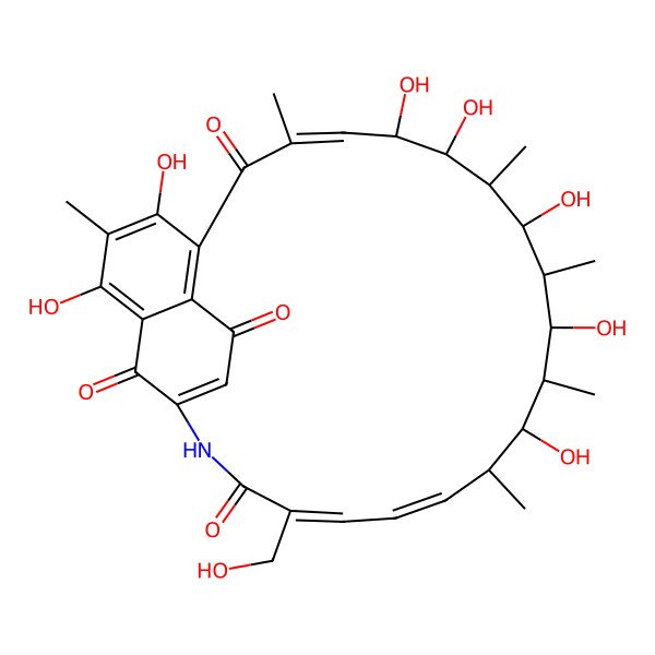 2D Structure of 2,4,9,10,12,14,16-Heptahydroxy-21-(hydroxymethyl)-3,7,11,13,15,17-hexamethyl-23-azatricyclo[22.3.1.05,27]octacosa-1,3,5(27),7,18,20,24-heptaene-6,22,26,28-tetrone
