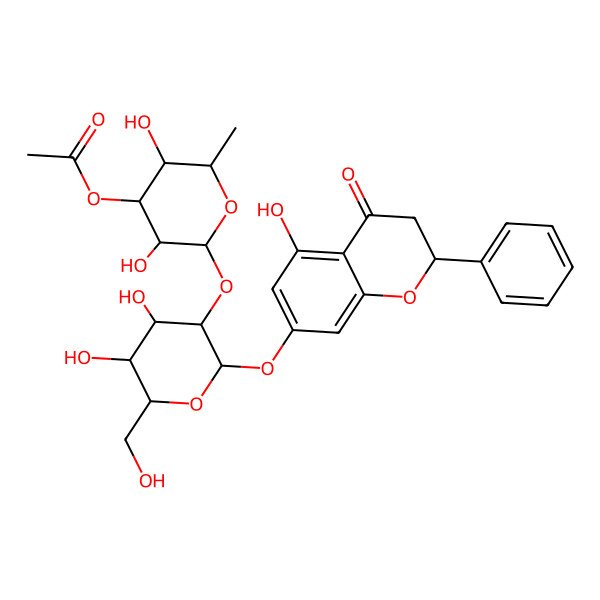 2D Structure of [(2S,3R,4R,5S,6S)-2-[(2S,3R,4S,5S,6R)-4,5-dihydroxy-6-(hydroxymethyl)-2-[[(2S)-5-hydroxy-4-oxo-2-phenyl-2,3-dihydrochromen-7-yl]oxy]oxan-3-yl]oxy-3,5-dihydroxy-6-methyloxan-4-yl] acetate