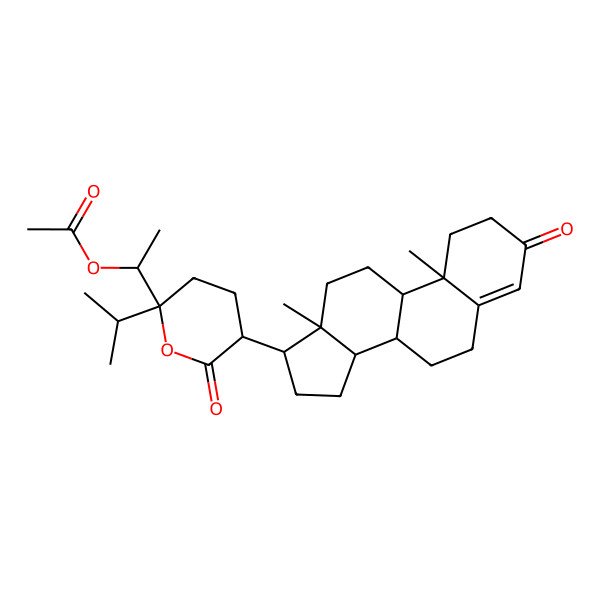 2D Structure of 1-[5-(10,13-Dimethyl-3-oxo-1,2,6,7,8,9,11,12,14,15,16,17-dodecahydrocyclopenta[a]phenanthren-17-yl)-6-oxo-2-propan-2-yloxan-2-yl]ethyl acetate