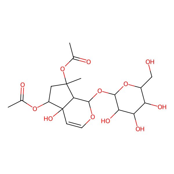 2D Structure of [7-Acetyloxy-4a-hydroxy-7-methyl-1-[3,4,5-trihydroxy-6-(hydroxymethyl)oxan-2-yl]oxy-1,5,6,7a-tetrahydrocyclopenta[c]pyran-5-yl] acetate