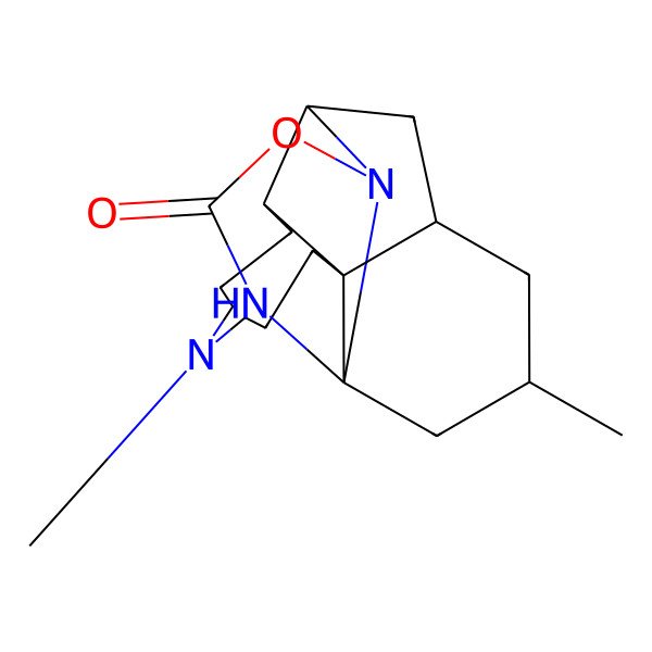 2D Structure of (1S,2R,10R,16S,18R)-6,18-dimethyl-13-oxa-6,12,15-triazapentacyclo[9.8.1.02,10.02,16.012,16]icosan-14-one
