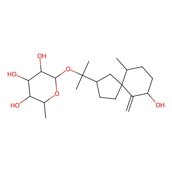 2D Structure of 2-[2-[(5S,6S,9R)-9-hydroxy-6-methyl-10-methylidenespiro[4.5]decan-3-yl]propan-2-yloxy]-6-methyloxane-3,4,5-triol