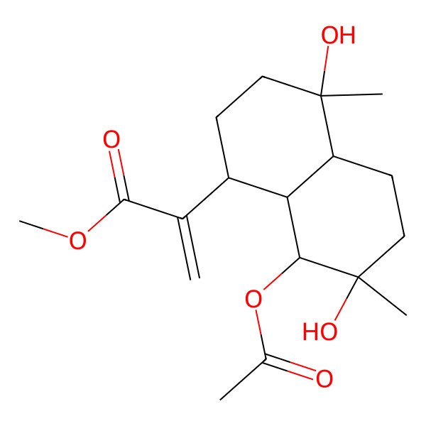 2D Structure of Methyl 2-(8-acetyloxy-4,7-dihydroxy-4,7-dimethyl-1,2,3,4a,5,6,8,8a-octahydronaphthalen-1-yl)prop-2-enoate 2D Structure of Methyl 2-(8-acetyloxy-4,7-dihydroxy-4,7-dimethyl-1,2,3,4a,5,6,8,8a-octahydronaphthalen-1-yl)prop-2-enoate