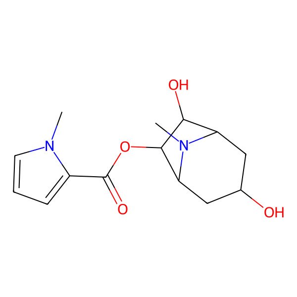 2D Structure of [(1S,3R,5R,6S,7R)-3,7-dihydroxy-8-methyl-8-azabicyclo[3.2.1]octan-6-yl] 1-methylpyrrole-2-carboxylate