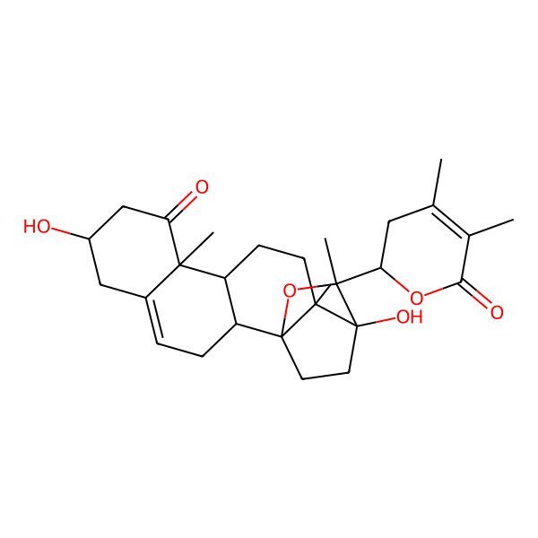 2D Structure of (1R,2R,7R,10R,11S,14R,15R,16R)-16-[(2R)-4,5-dimethyl-6-oxo-2,3-dihydropyran-2-yl]-7,15-dihydroxy-10,14,16-trimethyl-17-oxapentacyclo[13.2.2.01,14.02,11.05,10]nonadec-4-en-9-one