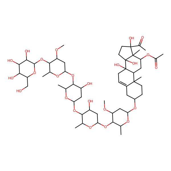 2D Structure of [(3R,8R,9R,10R,12R,13S,14S,17S)-17-acetyl-8,14,17-trihydroxy-3-[(2R,4R,5R,6R)-5-[(2S,4R,5S,6R)-4-hydroxy-5-[(2S,4R,5S,6R)-4-hydroxy-5-[(2S,4R,5R,6R)-4-methoxy-6-methyl-5-[(2R,3S,4R,5R,6S)-3,4,5-trihydroxy-6-(hydroxymethyl)oxan-2-yl]oxyoxan-2-yl]oxy-6-methyloxan-2-yl]oxy-6-methyloxan-2-yl]oxy-4-methoxy-6-methyloxan-2-yl]oxy-10,13-dimethyl-1,2,3,4,7,9,11,12,15,16-decahydrocyclopenta[a]phenanthren-12-yl] acetate
