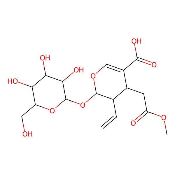 2D Structure of 3-ethenyl-4-(2-methoxy-2-oxoethyl)-2-[3,4,5-trihydroxy-6-(hydroxymethyl)oxan-2-yl]oxy-3,4-dihydro-2H-pyran-5-carboxylic acid