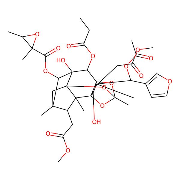 2D Structure of [(1R,2R,3S,4S,5R,6S,7R,8R,10R,12R,13R,15R,16R)-15-[(R)-acetyloxy(furan-3-yl)methyl]-3,13-dihydroxy-6,16-bis(2-methoxy-2-oxoethyl)-5,7,10,15-tetramethyl-2-propanoyloxy-9,11,17-trioxahexacyclo[8.6.1.15,8.01,12.03,8.07,12]octadecan-4-yl] (2S,3R)-2,3-dimethyloxirane-2-carboxylate